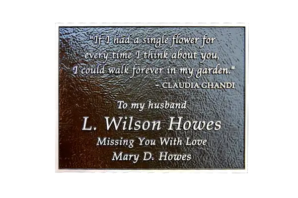 L Wilson Howes Custom Cast Bronze Memorial Plaque and Lawn Marker Image