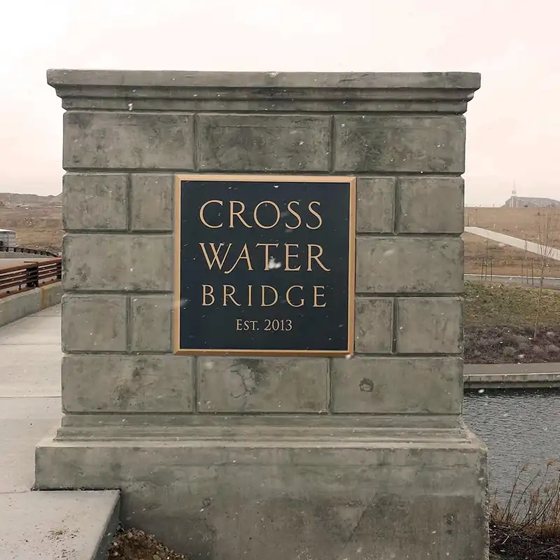 Cross Water Bridge Cast Bronze and Cast Aluminum Identification Plaque Image