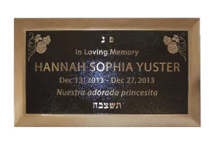 Hannah Yuster Custom Cast Bronze Memorial Plaque and Lawn Marker Image