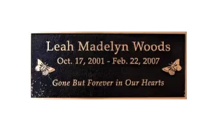 Leah Woods Custom Cast Bronze Memorial Plaque and Lawn Marker Image