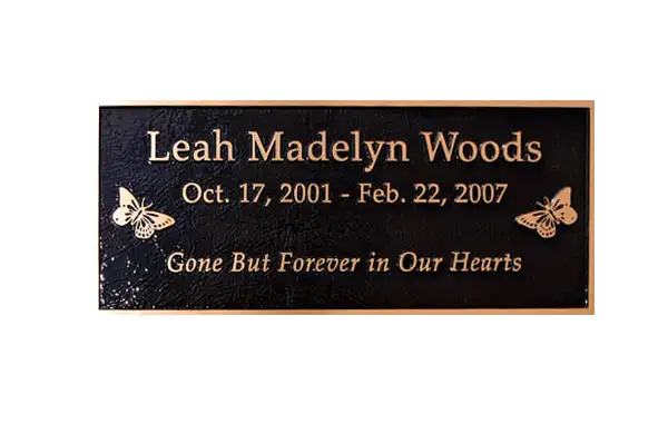 Leah Woods Custom Cast Bronze Memorial Plaque and Lawn Marker Image