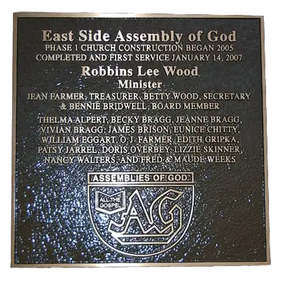 East Side Assembly of God Bronze Wall Plaque Image