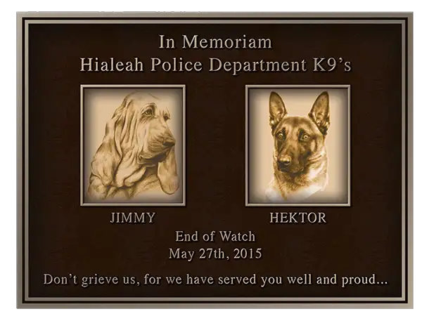 Hialeah Police K9 Bronze Portrait Plaque Image