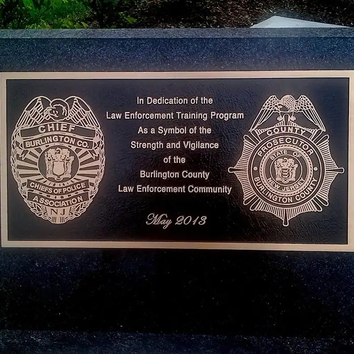 Burlington County Law Enforcement Community Custom Cast Bronze Memorial Plaque Image