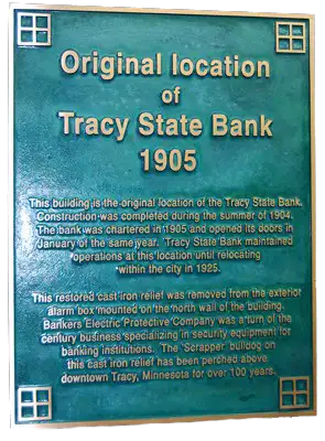 Tracy State Bank Antique Green Wall Plaque Image
